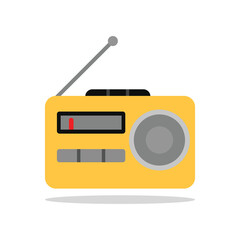 An old cartoon radio with an antenna on a white background. Vector illustration. Flat design.