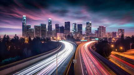 Fototapeta na wymiar Fast-paced city skyline, Generative AI