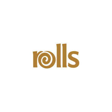 Elegant Rolls Word Logo Design. Roll Effect In Letter O In Word Rolls Logo Design.