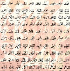 Colorful Vibrant and appealing 99 names of Allah "Asma-UL-Husna", its English translation; "The names of the Almighty represent characteristics of Allah", also called "Attributes of Allah". EPS
