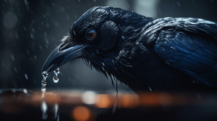 A Raven's Graceful Sip created with Generative AI Technology