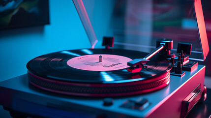 A Turntable Bathed in Neon Brilliance created with Generative AI Technology