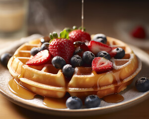 Waffle Symphony: Honey, Fruits, and Fluffy Waffles created with Generative AI Technology