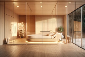 Naklejka na ściany i meble Sauna in a modern house. AI generated, human enhancement