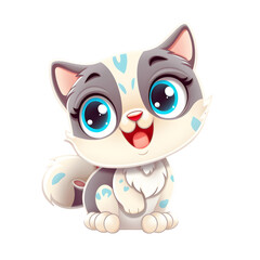 Fototapeta premium Cute Cherish Cat - Cartoon Sticker in Flat Style Generative AI