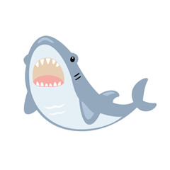 Cute cartoon sea shark , flat style illustration.