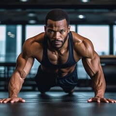 Obraz na płótnie Canvas Muscle and Might: Capturing the Intensity of a Man's Push-Up Workout, generative ai