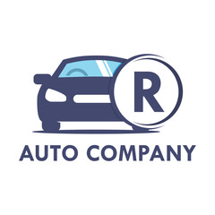 Letter r with car  template illustration. Fonts for event, promo, logo, and poster. Alphabet label symbol for branding and identity.