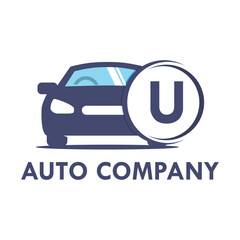 Letter u with car  template illustration. Fonts for event, promo, logo, and poster. Alphabet label symbol for branding and identity.