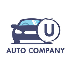 Obraz premium Letter u with car template illustration. Fonts for event, promo, logo, and poster. Alphabet label symbol for branding and identity.