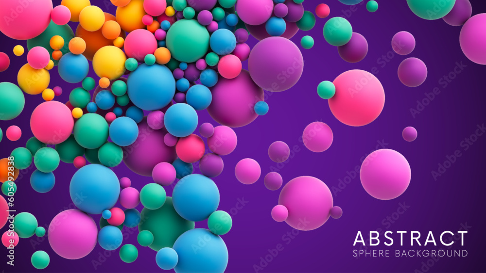 Aufkleber abstract composition with many colorful random flying spheres. colorful rainbow matte soft balls in 