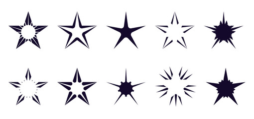 Elegant collection of stars for decorative designs or logos – Set of stars in different shapes or styles