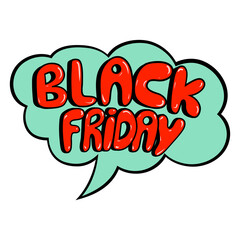 Black Frifay Word on Speech Balloon, Retro Style