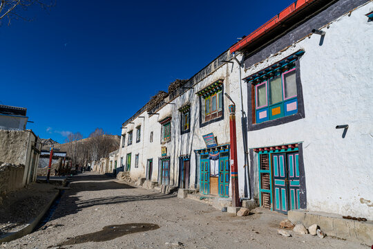 Fototapeta Tibetan houses in Lo Manthang, capital of the Kingdom of Mustang, Himalayas, Nepal, Asia