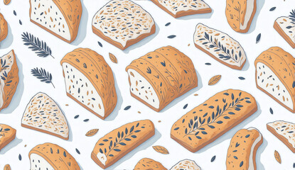 Loaf of bread, 3d art seamless pattern design from Generative AI