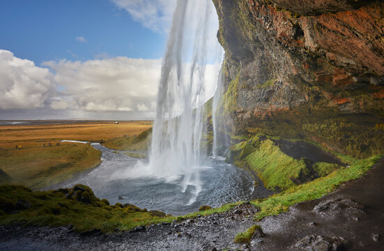 Seljalandsfoss Falls, near the town of Vik, in southern Iceland, Polar Regions