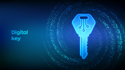 Digital key. Electronic key icon made with binary code. Cyber security and access background. Virtual tunnel warp made with digital code. Data Flow. Vector Illustration.