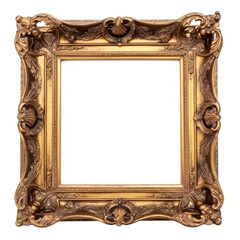 ornate square antique gold picture frame isolated on a transparent background