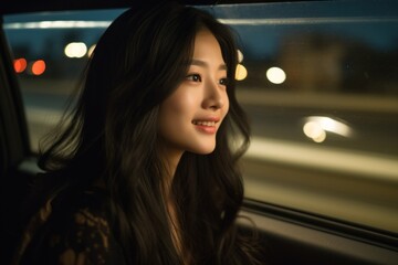Fototapeta na wymiar Korean Chic: Explore the Trendy Style of a Cute Model Smiling Inside a Car, generative ai