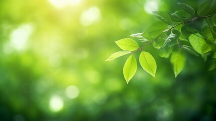 Fototapeta na wymiar Nature of Green Leaves on beautiful Greenery bokeh background and copy space for text. Using as environment ecology cover page. Generative Ai