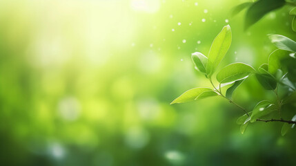 Nature of Plants on beautiful Greenery bokeh background and copy space for text. Using as environment ecology cover page. Generative Ai