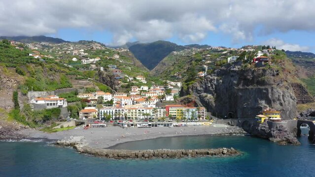 Madeira, Portugal. Aerial view of Ponta do Sol on a sunny day. The town with the most hours of sunshine per year