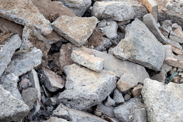 Piles of rubble after house demolition