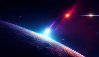 Obraz na płótnie Canvas Shooting star hitting a planet from Generative AI
