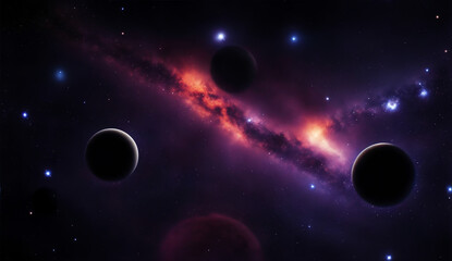 Obraz na płótnie Canvas View of some planets on the galaxy from Generative AI