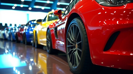 Cars in showroom of automobile dealer  Generative AI