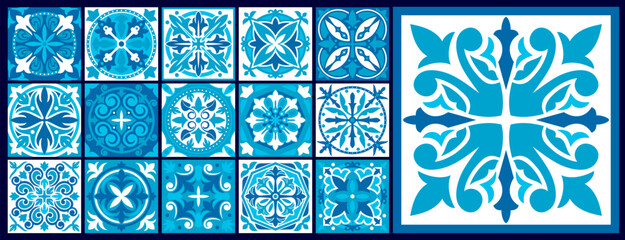 Moroccan and azulejo tile patterns. Majolica, talavera, damask ornament. Mediterranean ethnic wallpaper or Moroccan mosaic vector backdrop, ceramic tile, textile azulejo pattern, floor or wall decor
