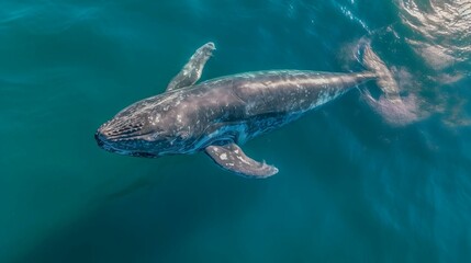 Aerial view of Gray Whale in Pacific ocean near Mexican shore, Baja California Sur, Mexico generative ai variation 1
