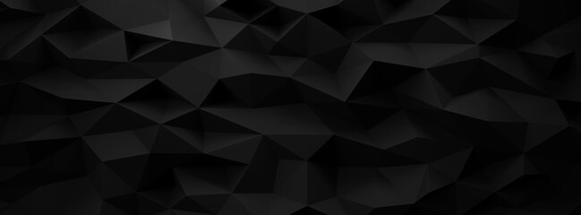 Black geometric or low poly wall background 3d render