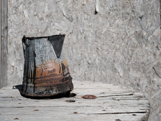 Miners rusting coffee pot in the First Nations village of Chitina Alaska