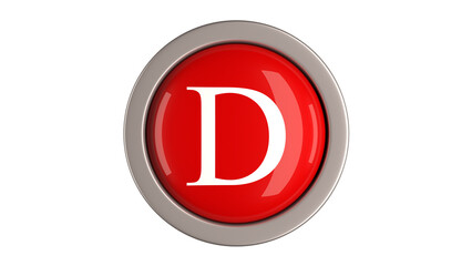 Fototapeta premium Red Button 3d with letter D white color on top, 3d button PNG isolated white background