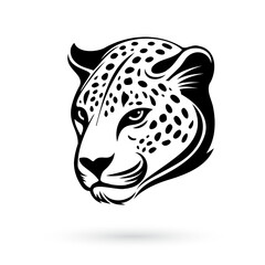 A stylized black and white leopard head tattoo on a white background, featuring bold lines and intricate details