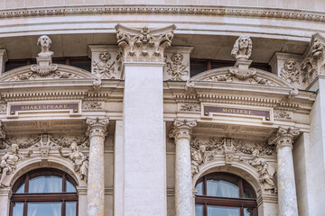 Facade of The Burgtheater, built in 1741. The Imperial Court Theatre, it is one of the most important German language theaters in the world. Vienna, Austria, 2018 - obrazy, fototapety, plakaty