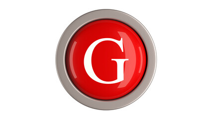 Red Button 3d with letter G white color  on top, 3d button PNG isolated white background