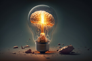 Creative Idea with Brain and Light Bulb Illustration - ai.