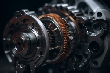 Fototapeta na wymiar Close-up view of mechanical gearbox. Generative AI