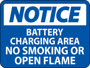Notice Sign Battery Charging Area, No Smoking Or Open Flame
