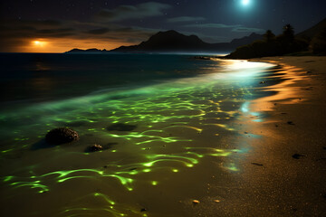Glowing Bioluminescent Algae Covered Shoreline