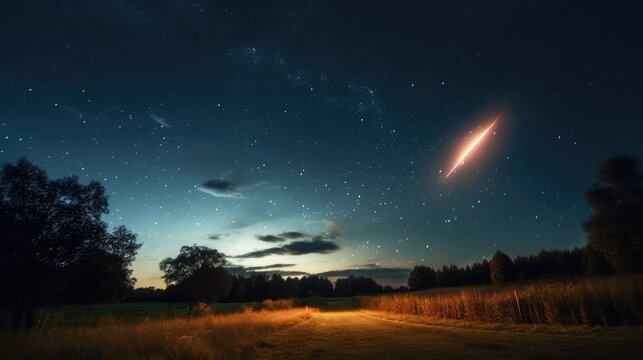 Beautiful Night Sky Meteor Galaxy Nature Landscape Wallpaper Generative AI