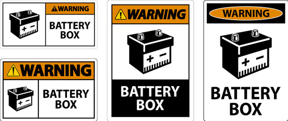 Warning Battery Box with Icon Sign On White Background