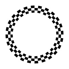 Circle checkerboard race frame, spiral design border pattern, copy space. White background. EPS includes pattern swatch that will seamlessly fill any shape. 