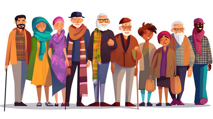 Cartoon Multiracial Multicultural Community Standing Together