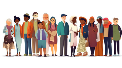 Obraz premium Cartoon Multiracial Multicultural Community Standing Together