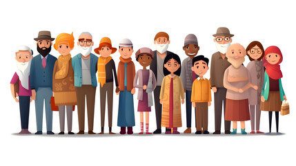 Cartoon Multiracial Multicultural Community Standing Together