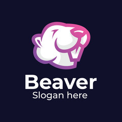 beaver head lineart colorful logo - obrazy, fototapety, plakaty
