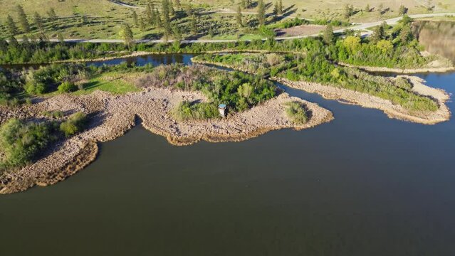 Drone Footage of a marshland highway filmed near Oliver in the Okanagan Valley in British Columbia, Canada in the spring of 2023